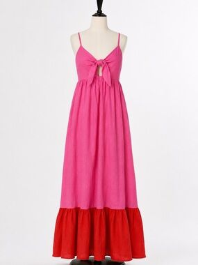 Tabitha Brown pink linen maxi dress with tie front Size M